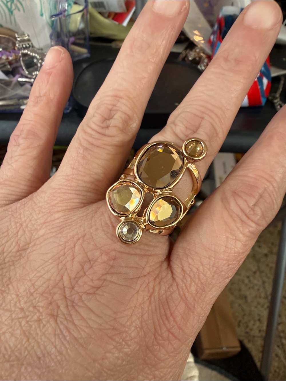 Gold-Tone Amber Crystal Statement Ring - Women Jewelry